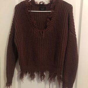 Brown V-Neck Knit Sweater
